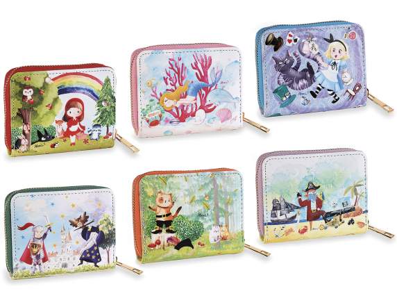 Childs wallet in imitation leather with zip and Fairy tale